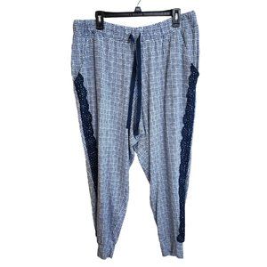 SLEEP by Cacique Blue & White Pajama Lounge Pants Jogger Hem w Lace Sz 18/20